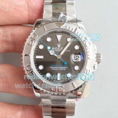 JF Factory Replica Rolex Yacht-Master 37 Grey Dial Silver Bezel SS Watch 